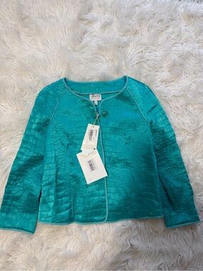 Armani Collezioni Teal Croc-Embossed Single-Button Jacket